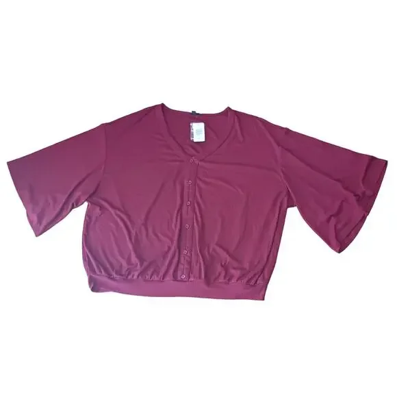 Torrid Textured Jersey V-Neck Button Down Dolman Crop Top Women's Size 3 NWT! - Picture 2 of 9